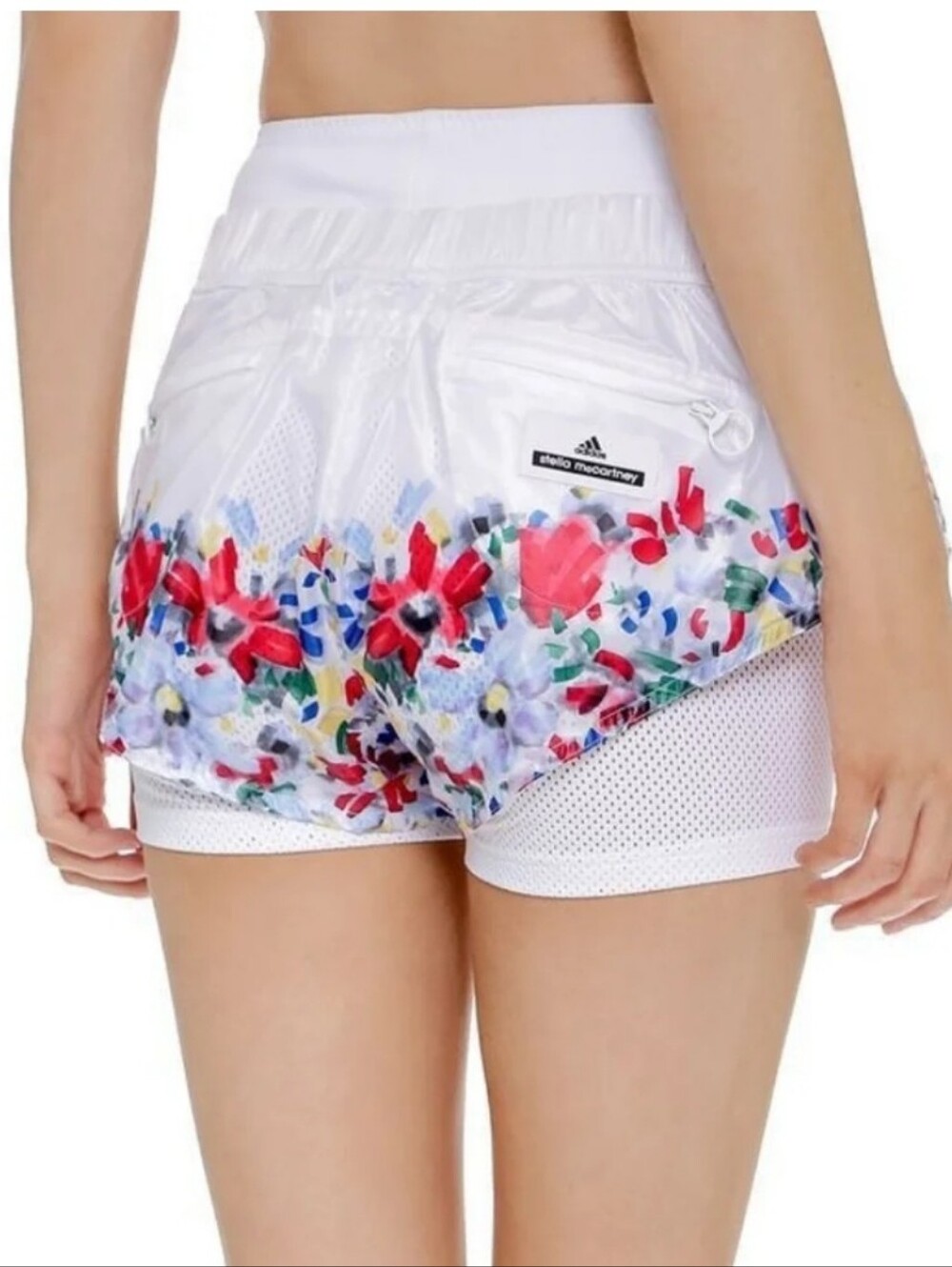 Stella McCartney X Adidas white shorts with multicolor floral hem